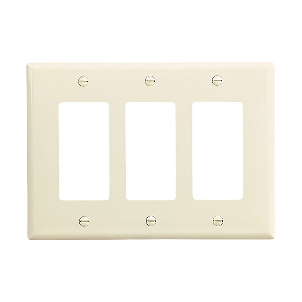 Eaton decorator / GFCI wallplate, Mid-size Decorator Wallplate, Light almond, Decorator, Polycarbonate, 3, Mid-size