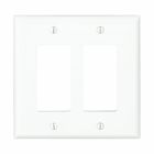 Eaton Decorator / GFCI wallplate, White, Decorator Cutout, Polycarbonate, Two- gang, Mid-size