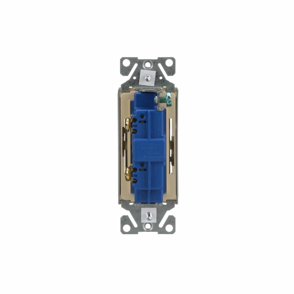 Eaton standard grade decorator switch, Box, #14-12 AWG, 15A, Flush, 120/277V, Back/push, Decorator, Maintained, Light almond, Motor Control, Fan, LED, Incand, ELV,MLV,CFL, Florscnt, Halogen, Single-pole, Thermoplastic 752384