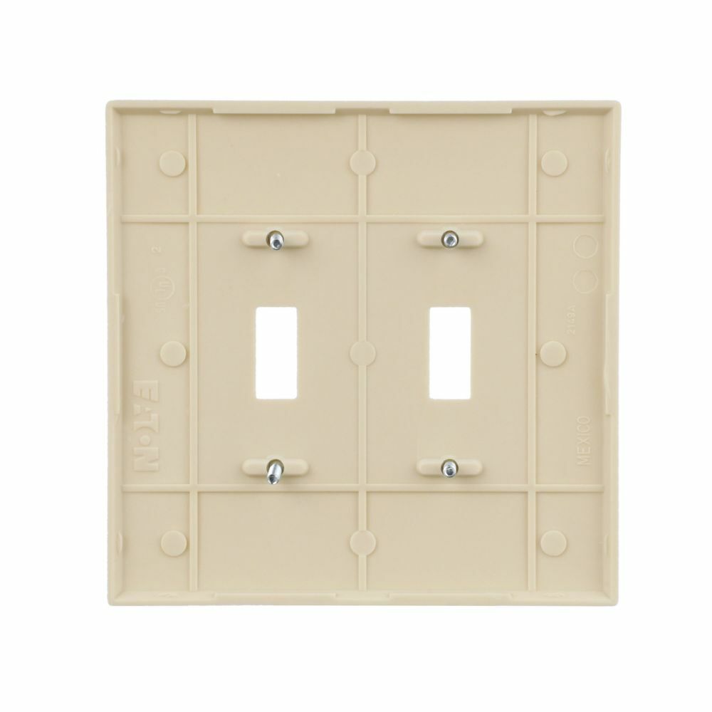 Eaton Toggle wallplate, Ivory, Toggle Cutout, Thermoset, Two- gang, Oversize, ED Box