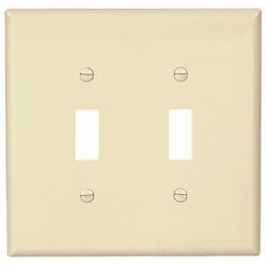Eaton Toggle wallplate, Almond, Toggle Cutout, Polycarbonate, Two- gang, Mid-size