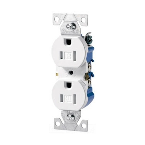 Eaton residential grade duplex receptacle, #14-10 AWG, 15A, Commercial, Residential, Flush, 125V, Side and push, Brown, Brass, Impact-resistant thermoplastic face, PVC body, 5-15R, Duplex, Screw, Thermoplastic, Core pack