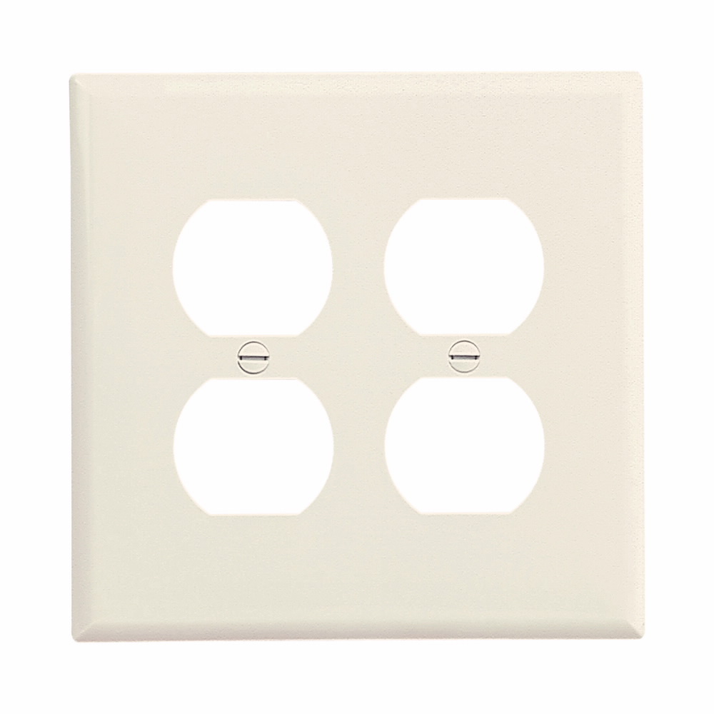 Eaton Duplex receptacle wallplate, Lt. Almond, Duplex receptacle Cutout, Polycarbonate, Two- gang, Mid-size