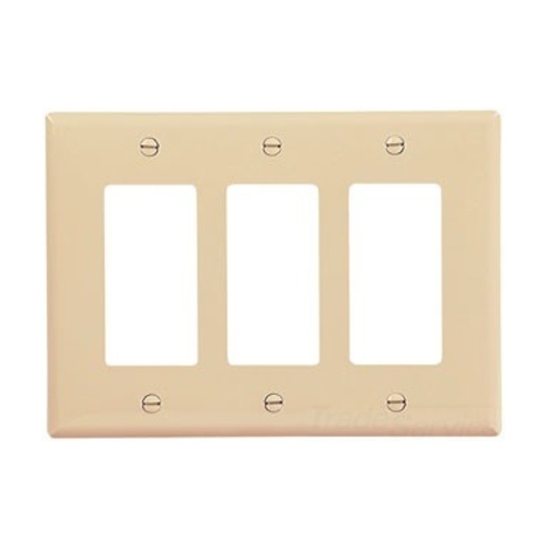 Eaton Decorator / GFCI wallplate, Ivory, Decorator Cutout, Polycarbonate, Three- gang, Mid-size