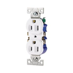 Eaton residential grade duplex receptacle, #14-10 AWG, 15A, Commercial, Residential, Flush, 125V, Side and push, Black, Brass, Impact-resistant thermoplastic, 5-15R, Duplex, Screw, Thermoplastic, Core pack