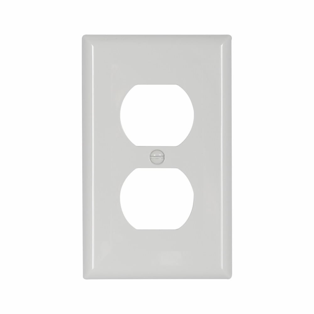 Eaton Standard Size Duplex Receptacle Wallplate, White, Power outlet, Nylon, 1, Standard