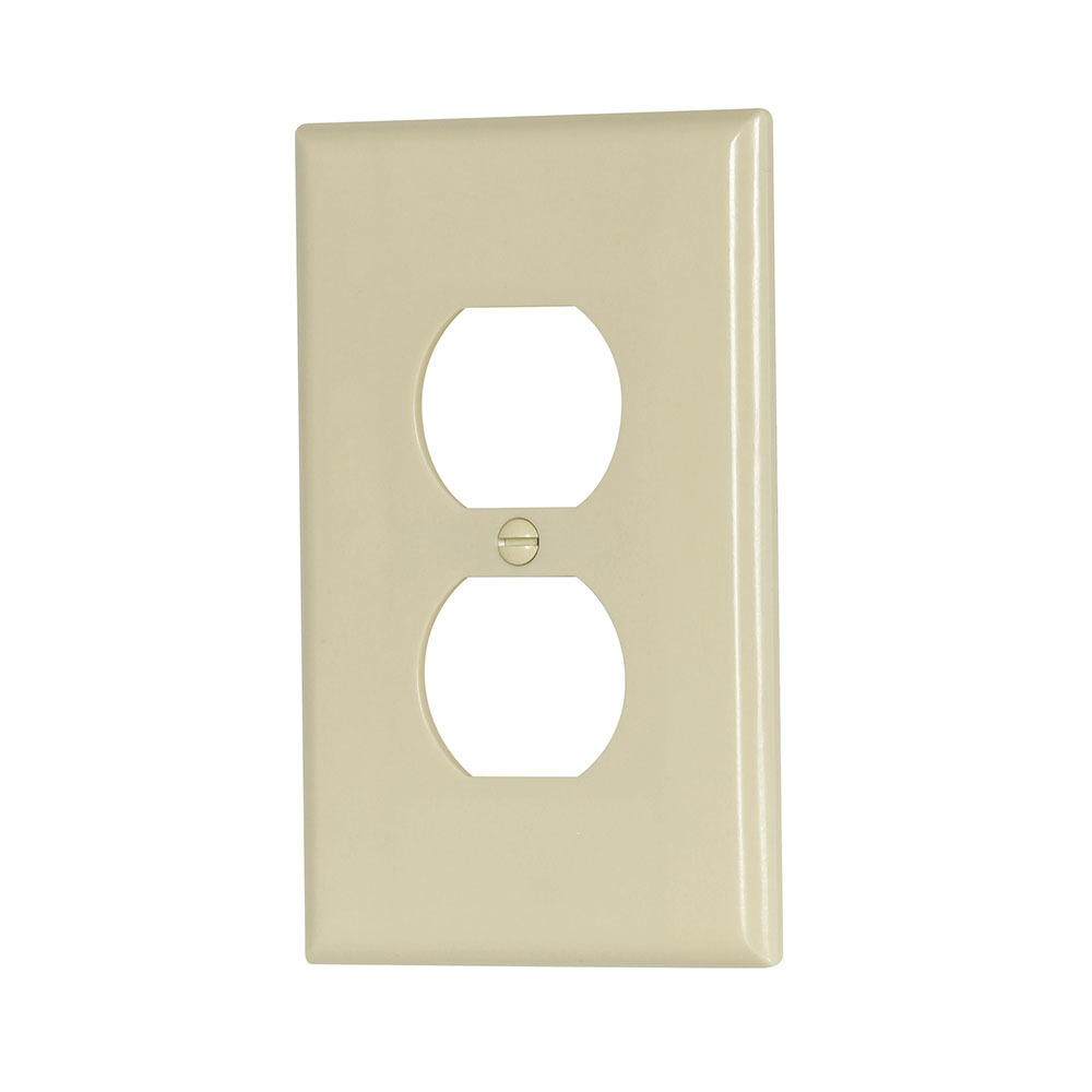 Eaton Duplex receptacle wallplate, Ivory, Duplex receptacle Cutout, Thermoset, Single- gang, Mid-size