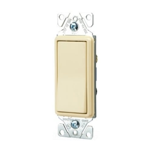 Eaton standard grade decorator switch, #14-12 AWG, 15A, Flush, 120/277V, Back/push, Decorator, Maintained, Almond, Motor Control, Fan, LED, Incand, ELV,MLV,CFL, Florscnt, Halogen, Three-way, Thermoplastic 627620