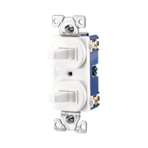Eaton commercial grade combination switch, Stand, #14 - #12 AWG, 15A, Commer, 120/277V, bk and sd wiring, togg, Maint closure, Screw, Brass, Ivy, -20-60?C, (1) 1-pole, (1) 3-way, dplx, thermoplas