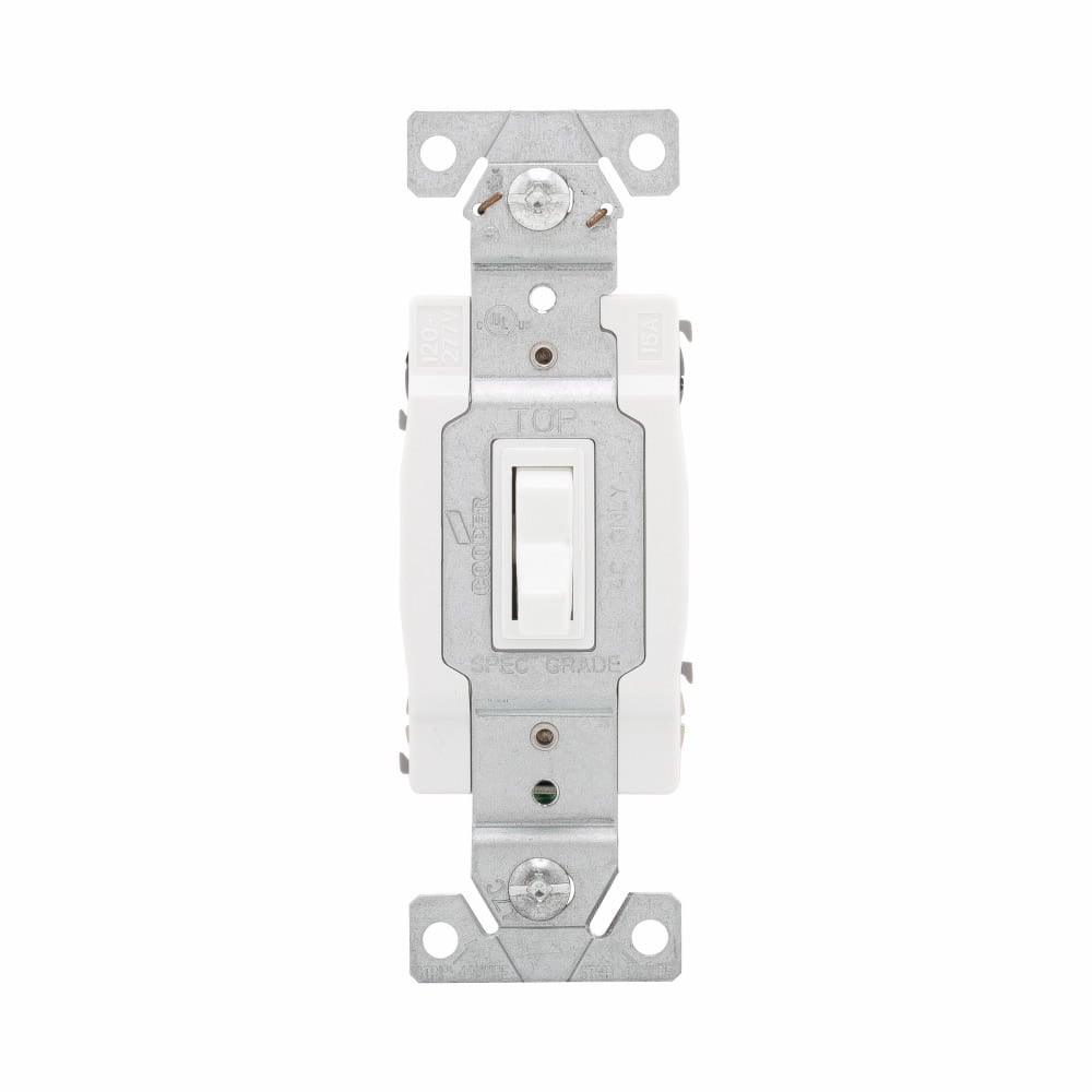 Eaton toggle switch, #14-10 AWG, 15A, Wall, 120V, Side and push, Grounding, White, Four-way, Polycarbonate