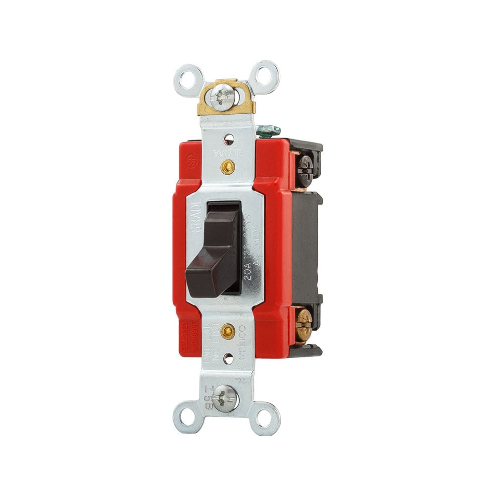 Eaton Arrow Hart industrial grade toggle switch, #14-10 AWG, 20A, Industrial, Wall, 120/277V, Back and side wiring, Screw, Brown, Four-way, Brass, Terminals: 0.031 in, Polycarbonate