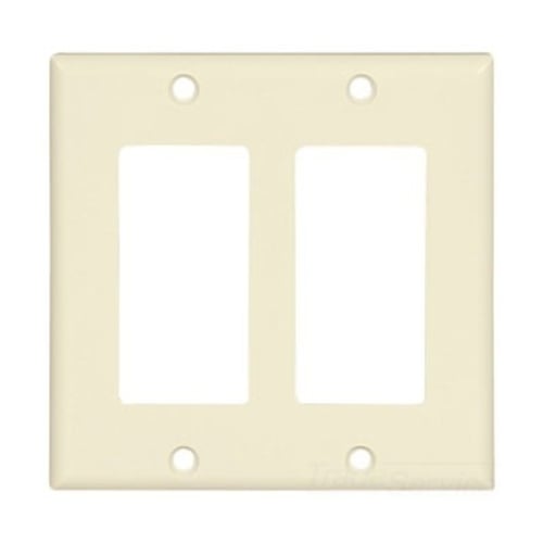 Eaton Decorator / GFCI wallplate, Lt. Almond, Decorator Cutout, Thermoset, Two- gang, Standard, ED Box