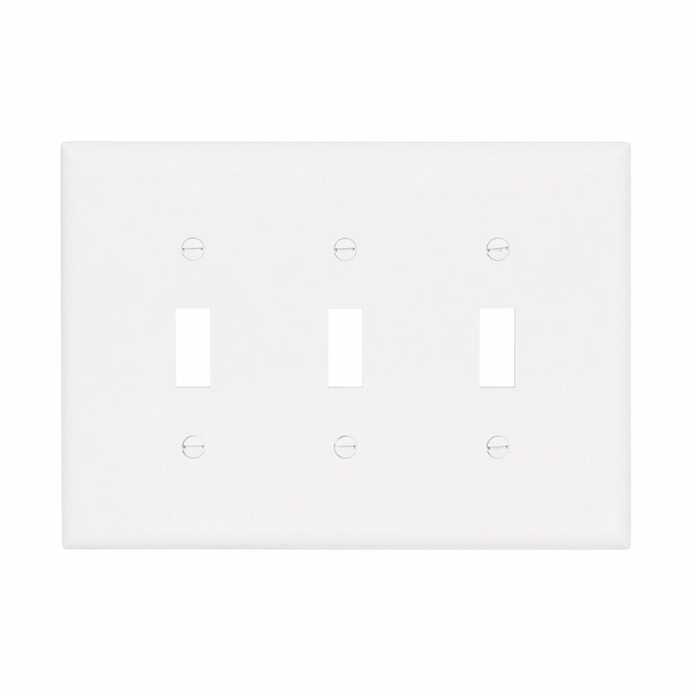 Eaton Toggle wallplate, White, Toggle Cutout, Polycarbonate, Three- gang, Mid-size
