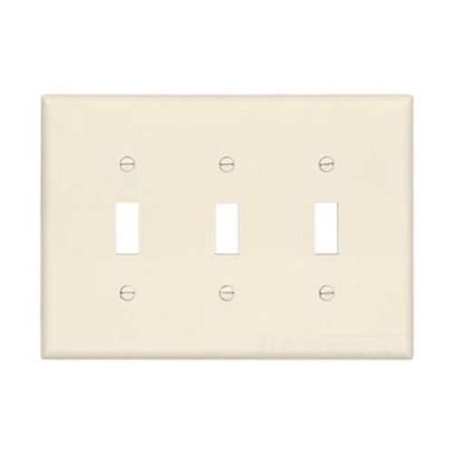 Eaton Toggle wallplate, Lt. Almond, Toggle Cutout, Polycarbonate, Three- gang, Mid-size