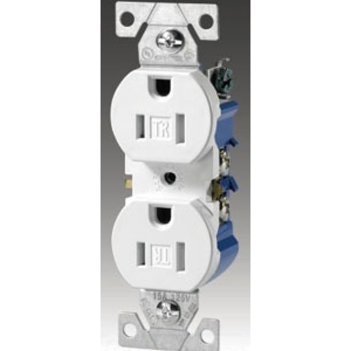 Eaton residential grade duplex receptacle, #14-10 AWG, 15A, Commercial, Residential, Flush, 125V, Side and push, Almond, Brass, Impact-resistant thermoplastic face, PVC body, 5-15R, Duplex, Screw, Thermoplastic, Core pack, Tamper-resistant