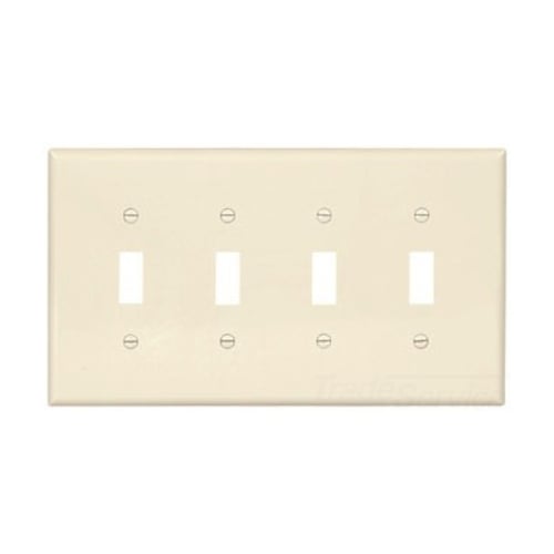 Eaton Toggle wallplate, Lt. Almond, Toggle Cutout, Polycarbonate, Four- gang, Mid-size
