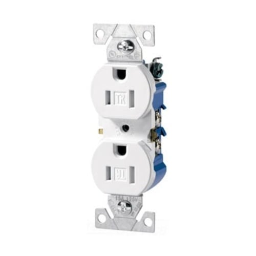 Eaton residential grade duplex receptacle, #14-10 AWG, 15A, Commercial, Residential, Flush, 125V, Side and push, Black, Brass, Impact-resistant thermoplastic face, PVC body, 5-15R, Duplex, Screw, Thermoplastic, Core pack
