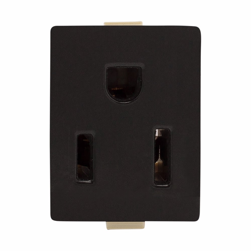 Eaton panel mount/snap-in single receptacle, #14-12 AWG, 15A, Commercial, Snap-in, 125V, Quick Connect, Black, Brass, Thermoset face and Polypropylene base, 5-15R, Single, Quick connect, Thermoplastic
