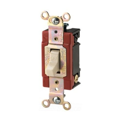 Eaton Arrow Hart industrial grade toggle switch, #14-10 AWG, 20A, Industrial, Flush, 120/277V, Back and side, Screw, Ivory, Double-Pole, Dual-pole, Brass, Polycarbonate