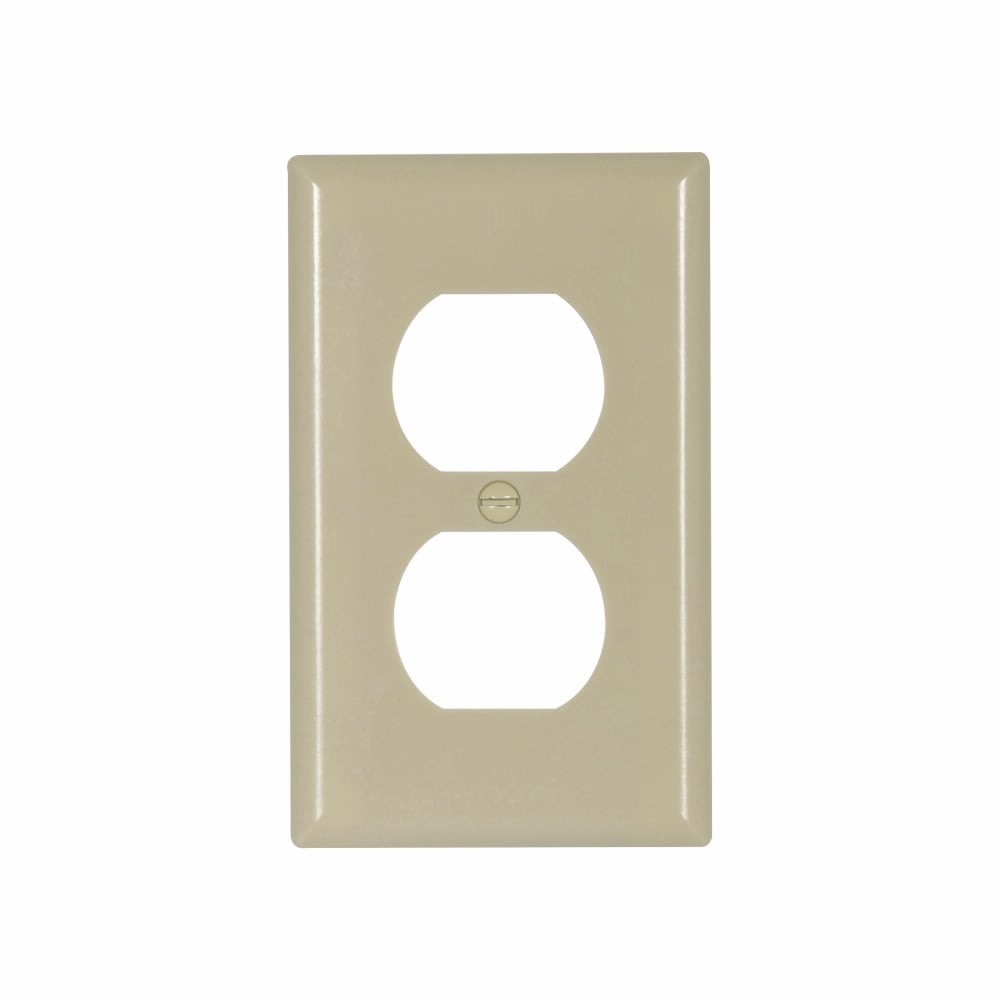 Eaton Duplex receptacle wallplate, Ivory, Duplex receptacle Cutout, Thermoset, Single- gang, Standard
