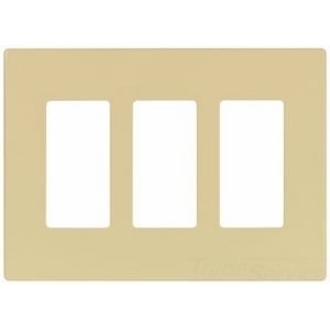 Eaton Screwless wallplate, Screwless, Ivory, Decorator Cutout, Polycarbonate, Three- gang, Mid-size