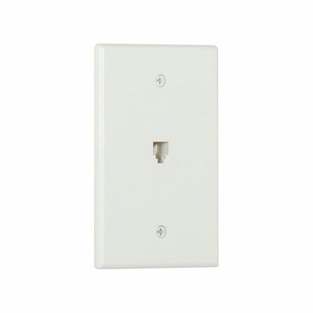 Telephone Jack Wallplate, White, Thermoplastic, Surface, 625B4, Mid-size, 4-conductor jack, RJ11, RJ14, Jack