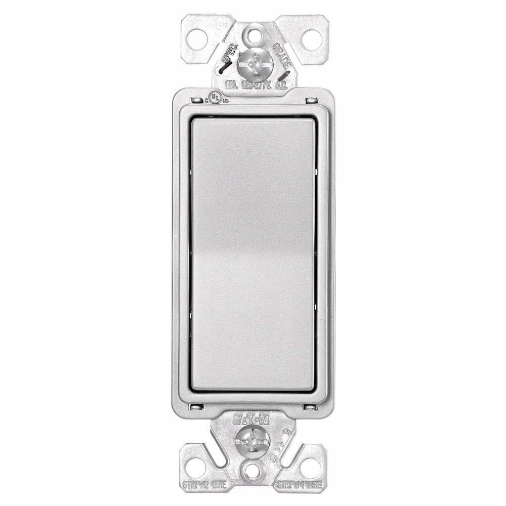 Eaton decorator switch, 15A, 120/277V, Back push wiring, Slvr gran, Four-way 752759