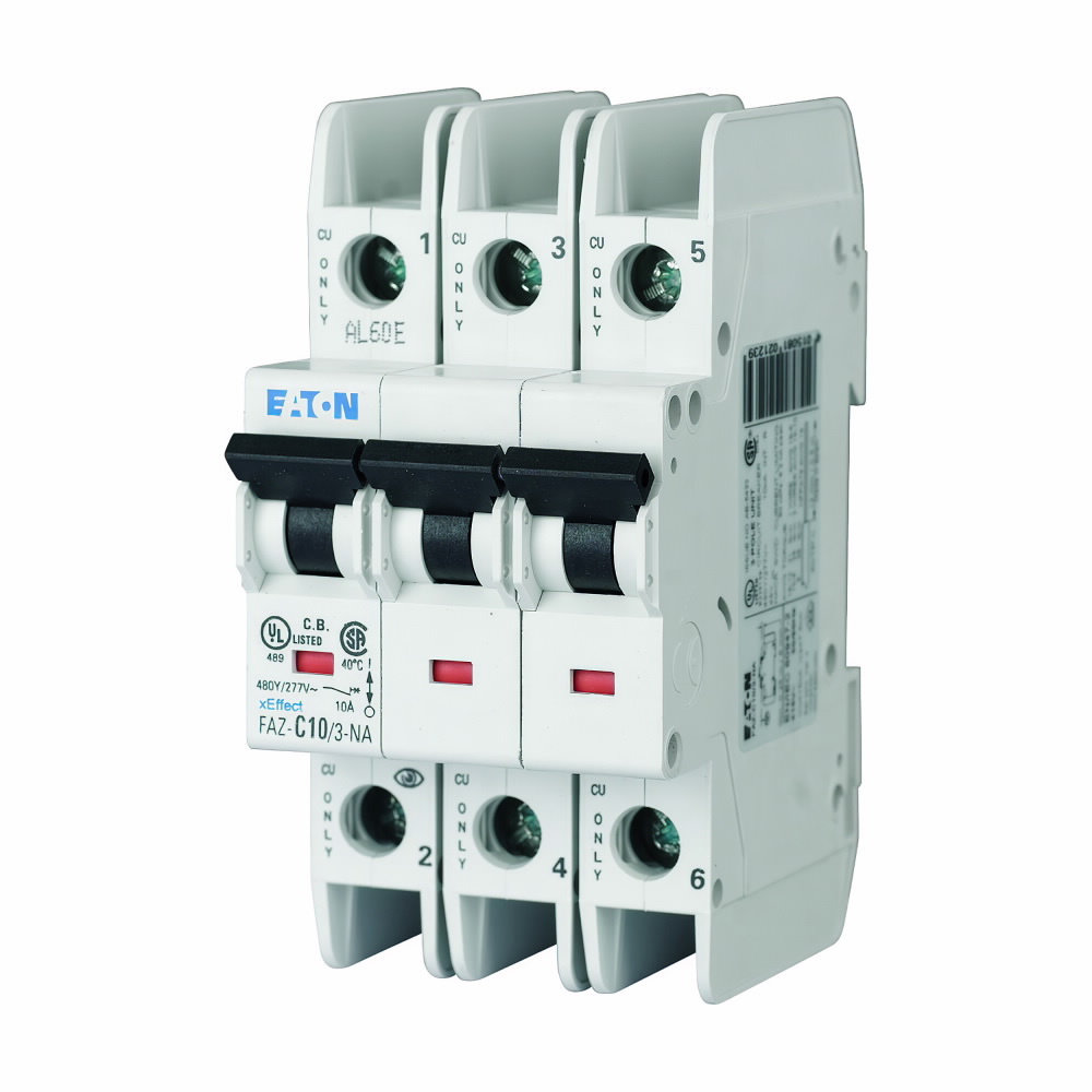 Eaton FAZ branch protector,UL 489 Industrial miniature circuit breaker - supplementary protector,Low levels of inrush current are expected,50 A,10 kAIC,Three-pole,240 V,3-5X /n,50-60 Hz,Screw terminals,B Curve