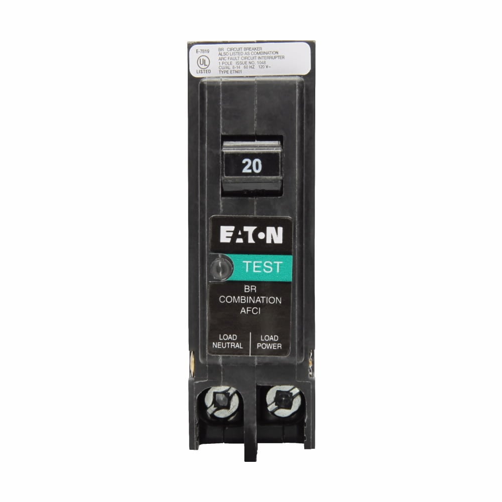 Eaton BR AFCI circuit breaker, AFCI Combination circuit breaker, 15 A, 10 kAIC, Single-pole, 120 V, BR, Plug-on, #14-8 AWG Cu/Al, Type BR Loadcenters, Plug-on neutral