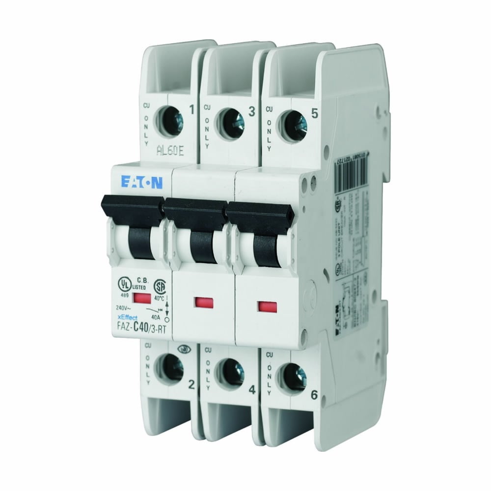 Eaton FAZ branch protector,UL 489 Industrial miniature circuit breaker - supplementary protector,Low levels of inrush current are expected,30 A,10 kAIC,Three-pole,240 V,3-5X /n,50-60 Hz,Screw terminals,B Curve