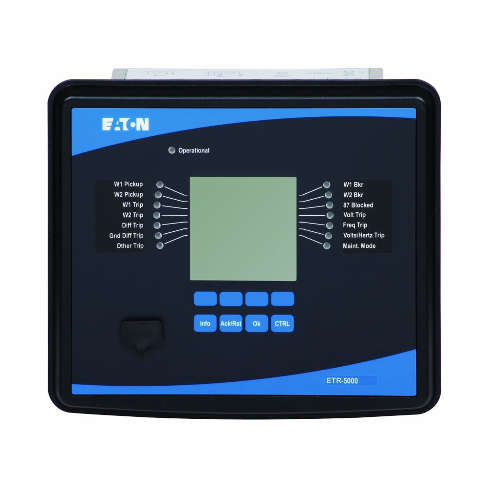 Eaton, transformer relay, ETR-4000, Transformer protection relay,5A, 1A, 40-250 Vac, 19-300 Vdc, 8, 9,Transformer, over RS-485, over Ethernet RJ-45, 19-300Vdc, 40-250Vac, 50/60 Hz , Trip Coil Monitor{PIO3}