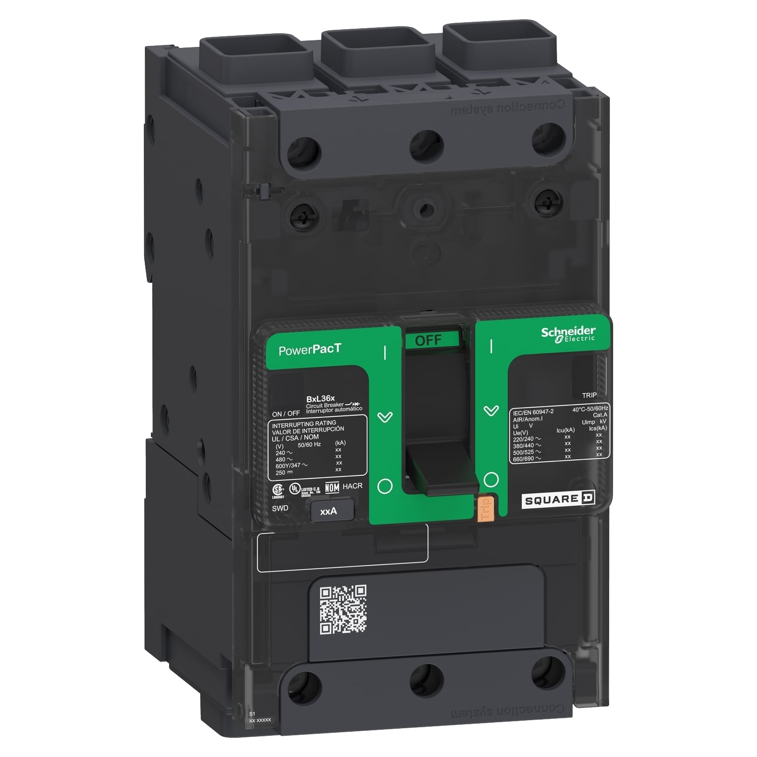 Circuit breaker, PowerPacT B, 70A, 3 pole, 600Y/347VAC, 14kA, terminal nut, thermal magnetic, 80%