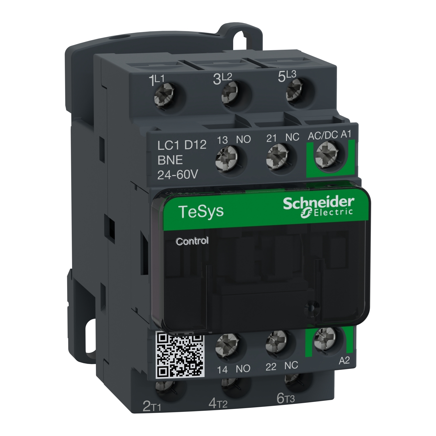 IEC contactor, TeSys Deca, nonreversing, 12A, 7.5HP at 480VAC, up to 100kA SCCR, 3 phase, 3 NO, 24/60VAC/VDC coil