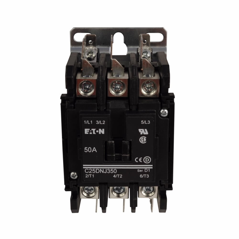 Eaton definite purpose contactor, Quick, 50A, 110-120 Vac, 50/60 Hz, Open with metal mounting plate, 15-50A, two- and three-pole, 50A, Contactor, Three-pole, 65A, Box lugs (hex socket allen head setscrew)
