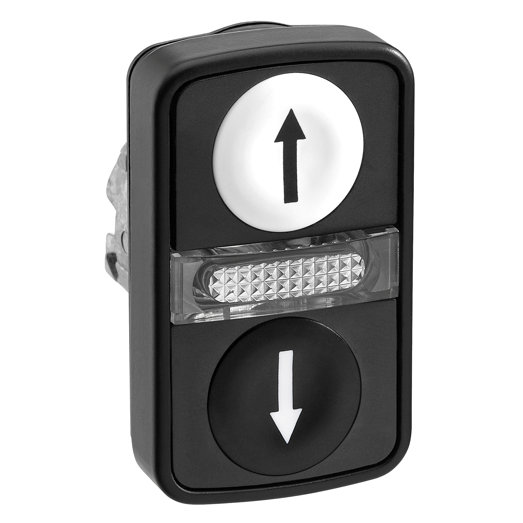 Head for illuminated double headed push button, Harmony XB4, white flush/black flush pushbutton 22 mm with marking