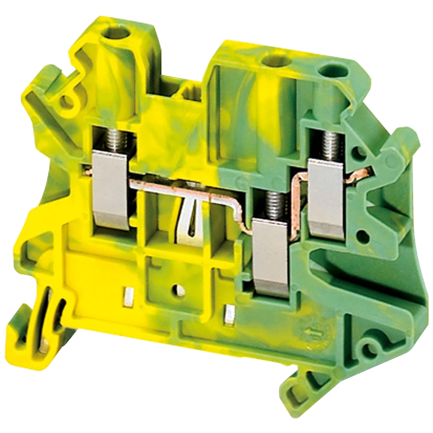 Terminal Blocks, Linergy, ground block, screw termination, 3 points, 26AWG to 10AWG, green/yellow