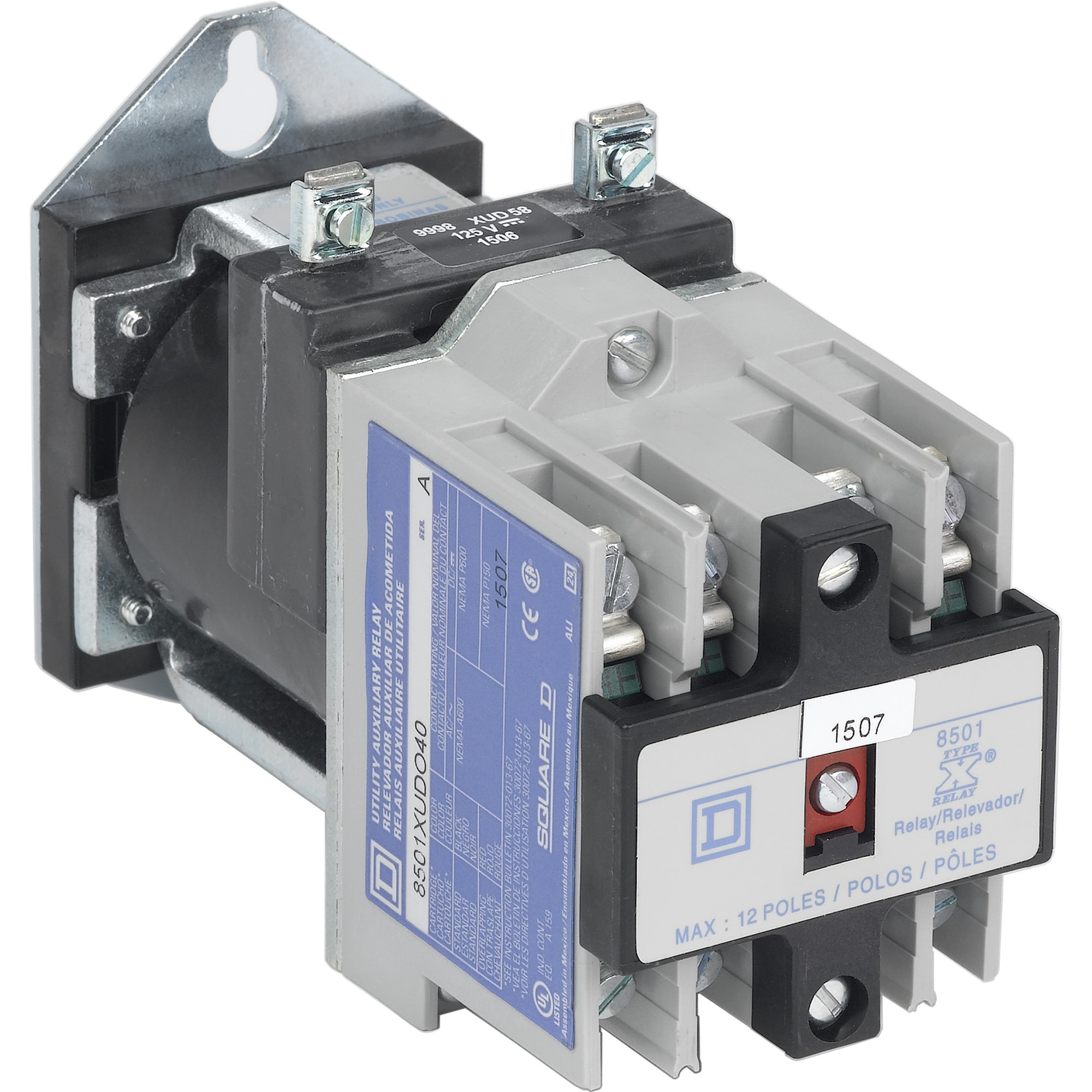NEMA Control Relay, utility relay, 12 NO and 0 NC, 125 VDC coil, pan head screws