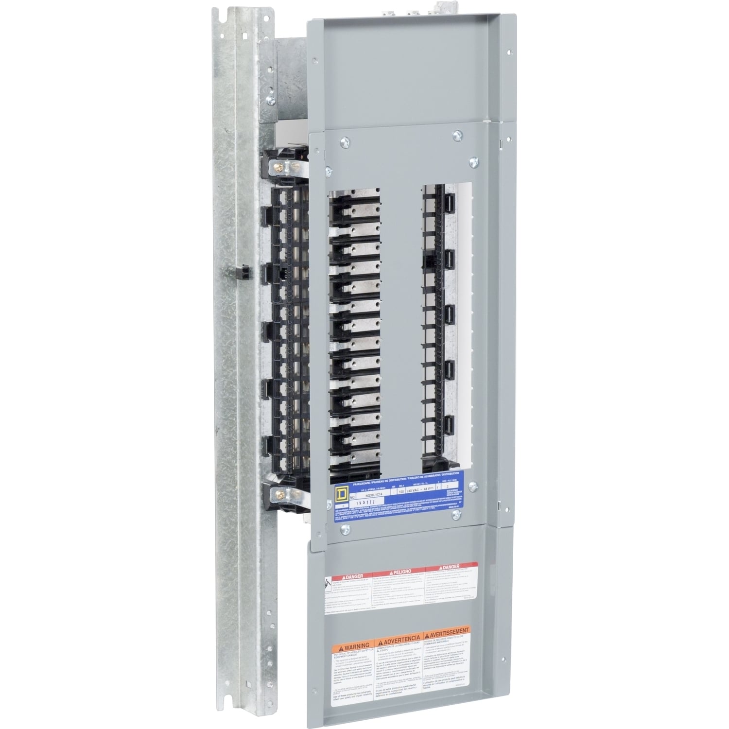 Panelboard interior, NQ, main lugs, 100A, Cu bus, 30 pole spaces, 1 phase, 3 wire, 240VAC, 48VDC, 14in W, groundbar, surface mount