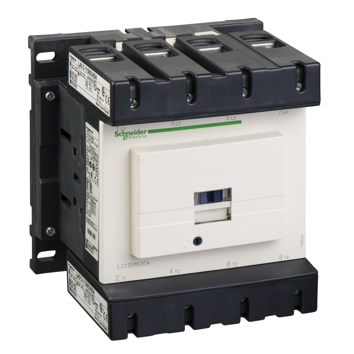 IEC contactor, TeSys Deca, nonreversing, 200A resistive, 4 pole, 4 NO, 240VAC 50/60Hz coil, open style