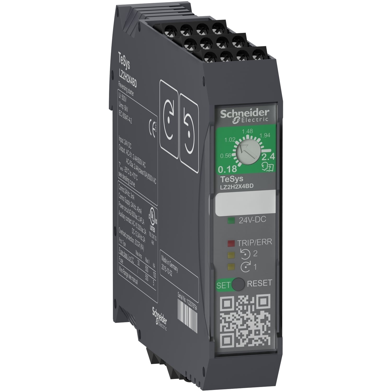Reversing ultra compact starter, TeSys Hybrid, 3P, 500VAC, 3kW at 400V, 24VDC