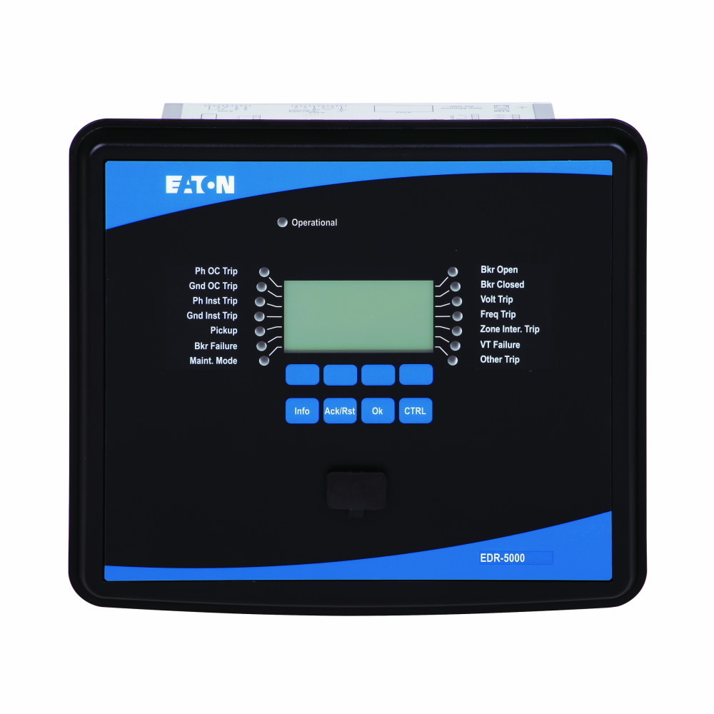 Eaton, distribution relay, EDR-3000, Distribution relay,5A, 1A, 40-250 Vac, 19-300 Vdc, 4, 4, Removable, Feeder,  over RS-485, over Ethernet RJ-45, 19-300Vdc, 40-250Vac, 50/60 Hz, Projection,
