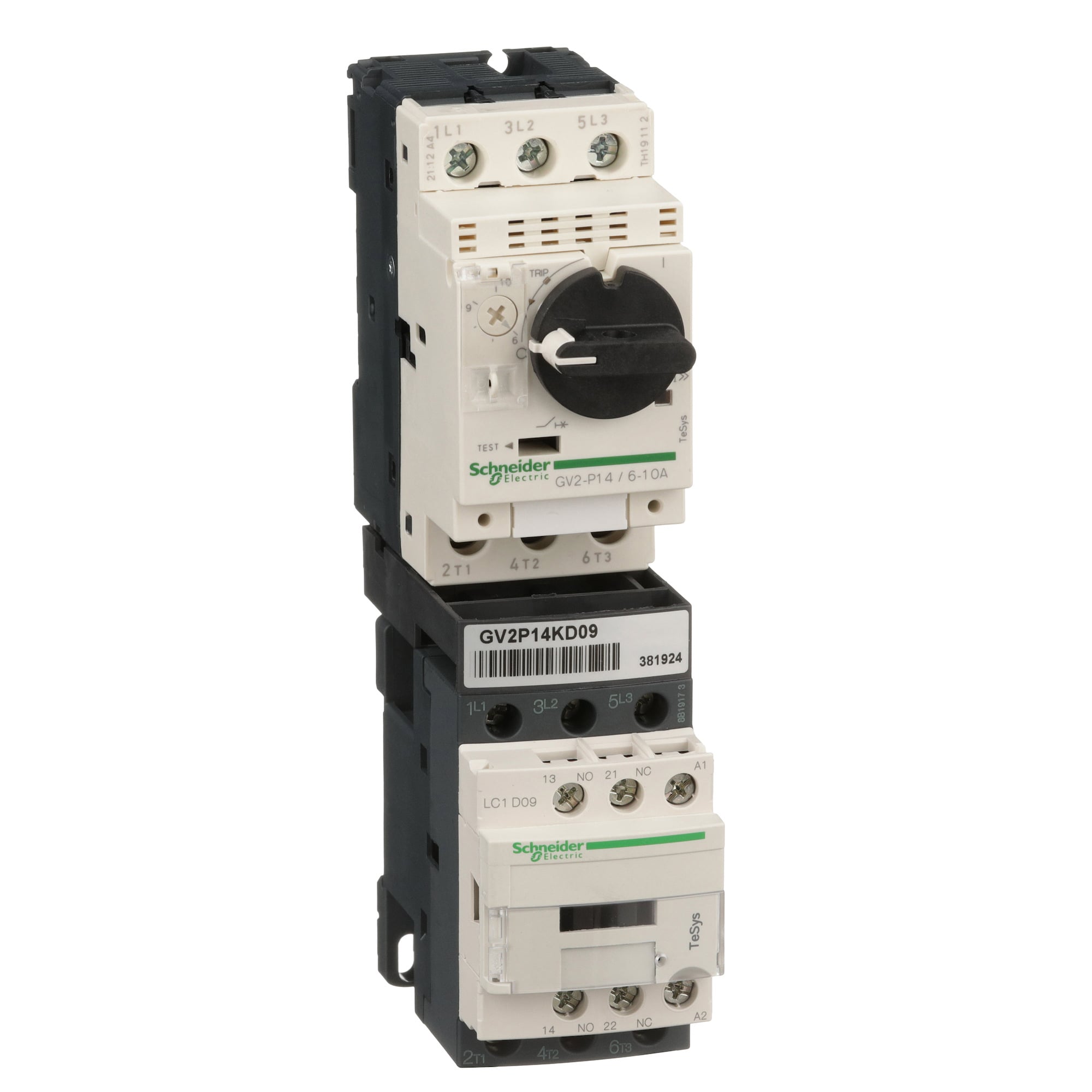 Motor Starter Kit, TeSys, LC1D09BL contactor, GV2P14 motor starter protector, 24 VDC coil, 6 to 10A trip