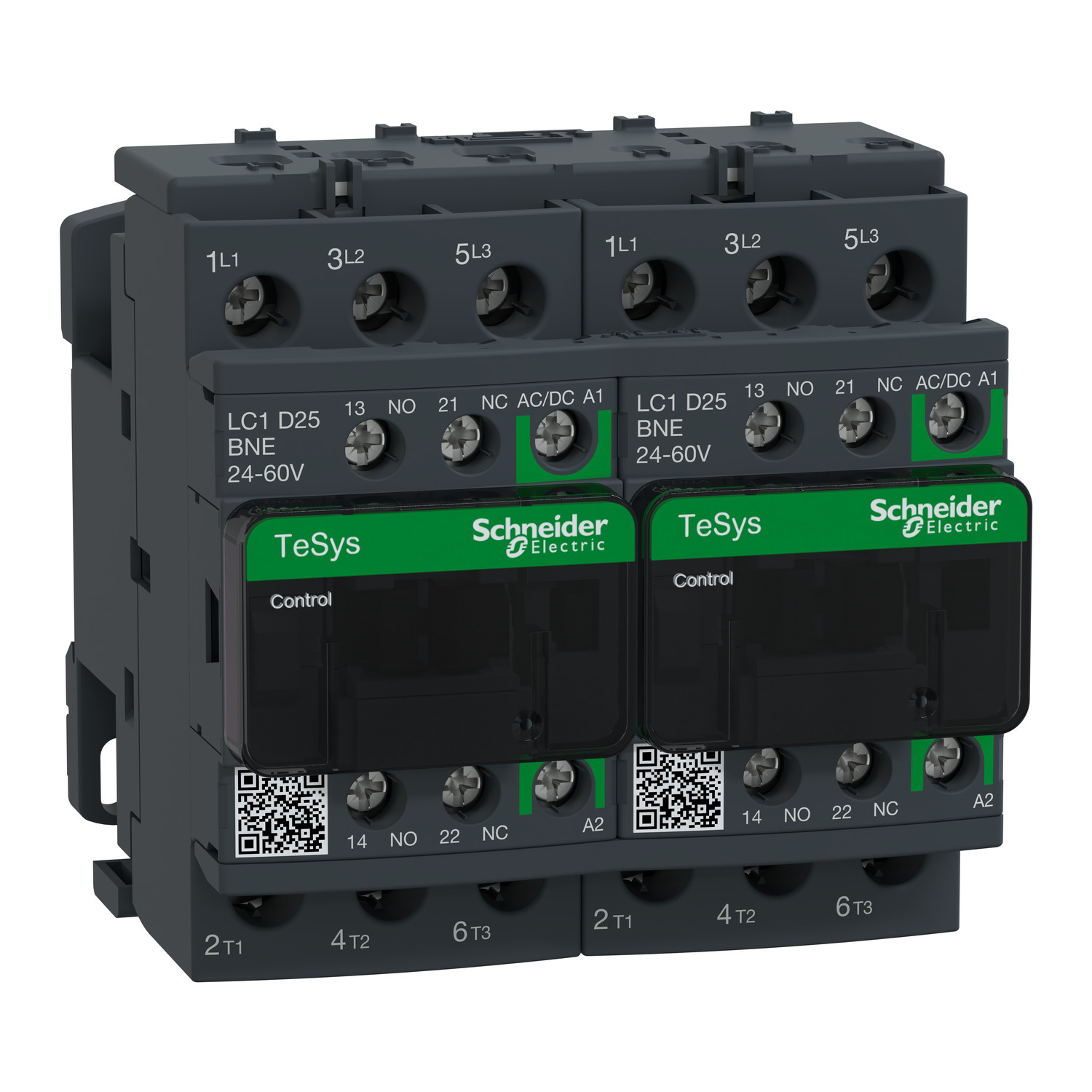 TeSys Deca reversing contactor - 3P - <= 440 V - 25 A AC-3 - 24...60 V AC/DC coil