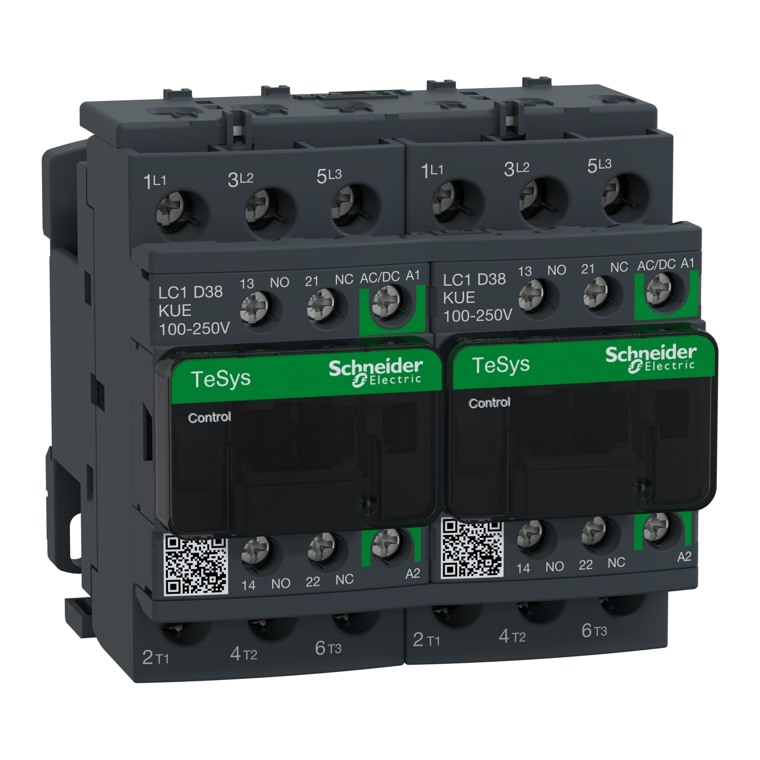 TeSys Deca reversing contactor - 3P - <= 440 V - 38 A AC-3 - 100...250 V AC/DC coil