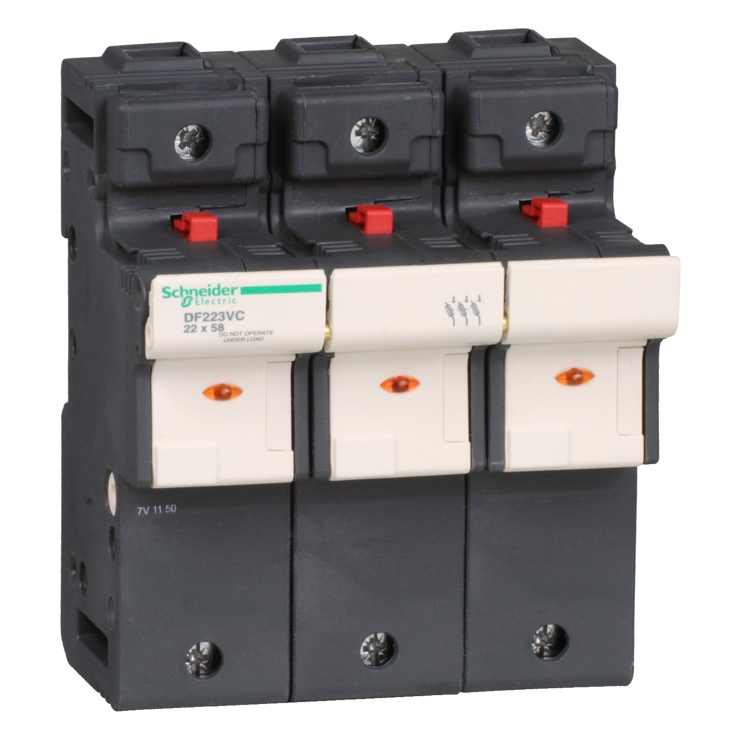 Fuse carrier, TeSys DF, 3P, 125A, 690VAC, fuse size 22x58mm, blown fuse indicator
