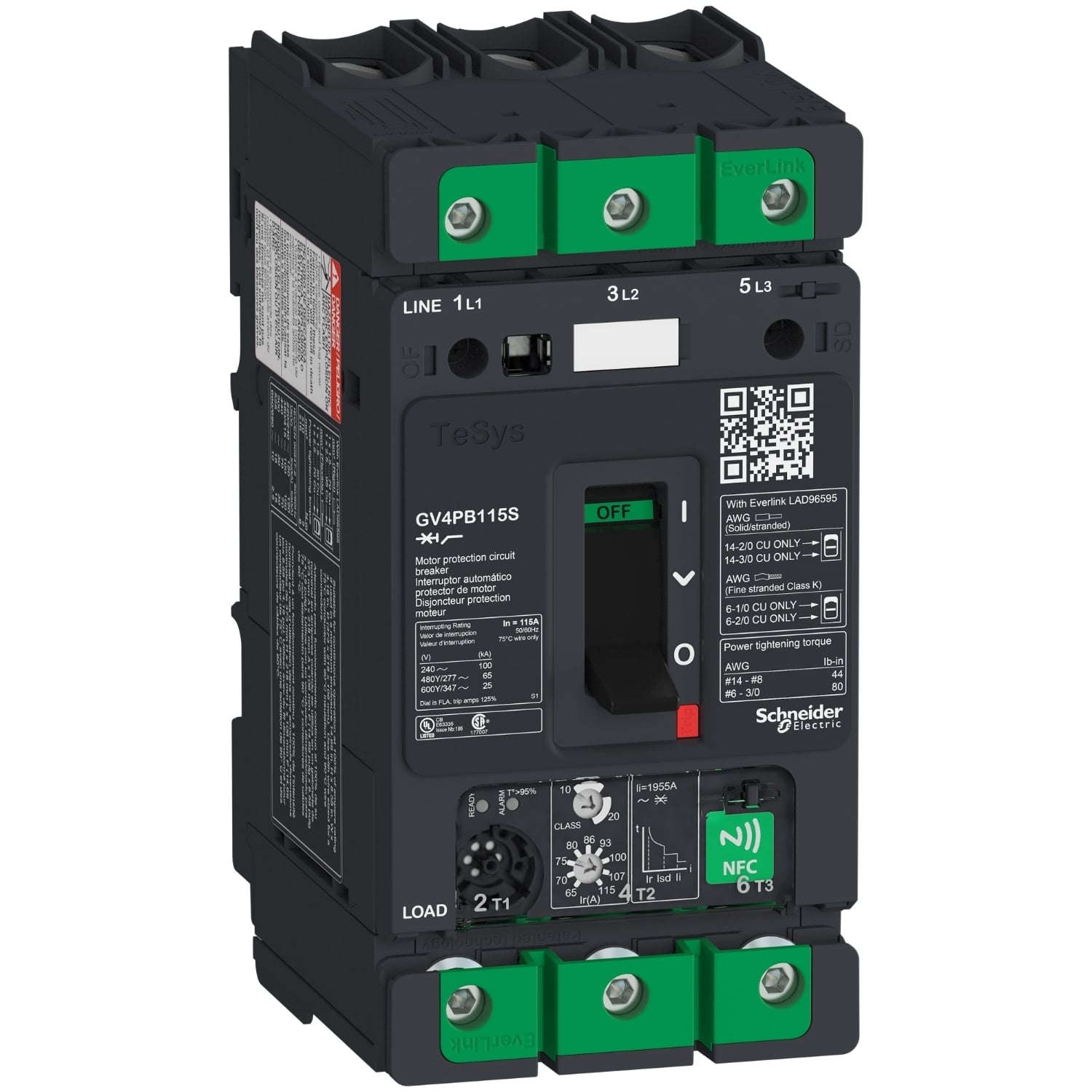 Motor circuit breaker, TeSys Deca, 3P, 115A, Icu 100kA, thermal magnetic, multifunction, UL489