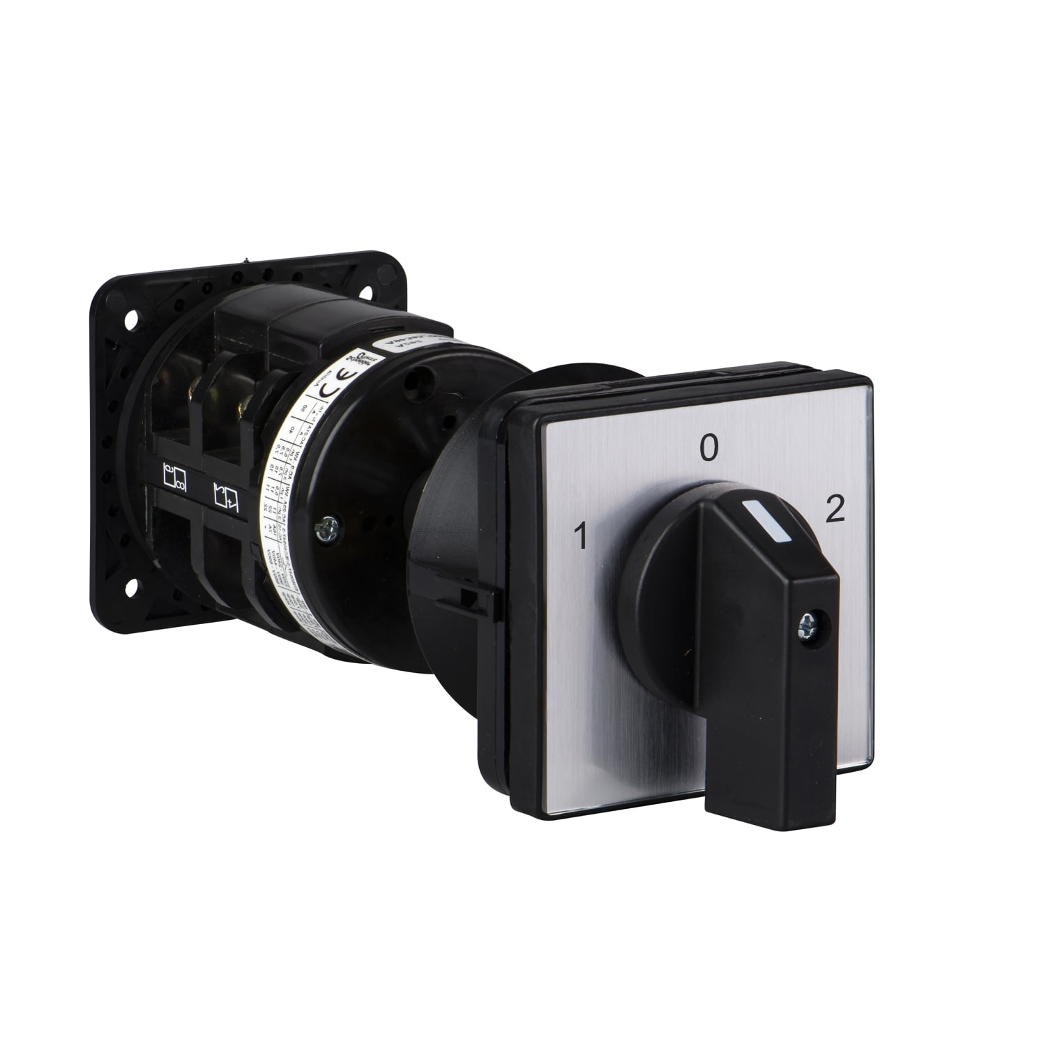 Cam reversing switch, Harmony K, front mounting, plastic, 3 poles, position 0, 60 degree, 50A, 64x64mm, marked 1/0/2