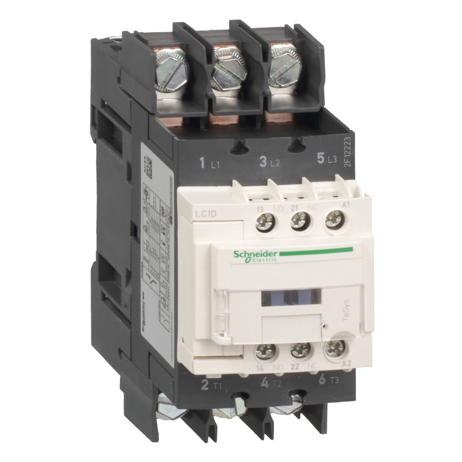IEC contactor, TeSys D, nonreversing, 40A, 30HP at 480VAC, 3 phase, 3 pole, 3 NO, 100VAC 50/60Hz coil, open style