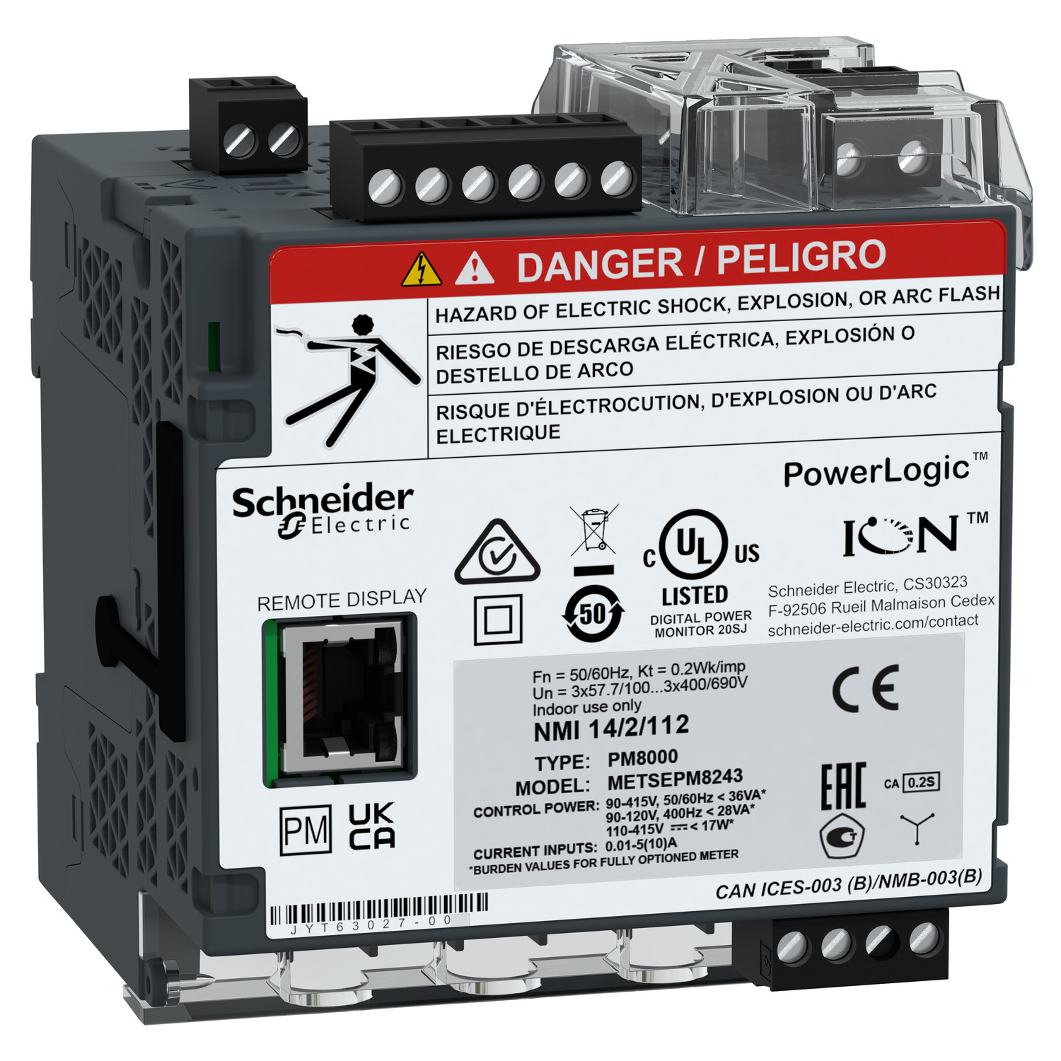 Power quality meter, PowerLogic PM8000, Standard, transducer, 512 MB, 256 s/c