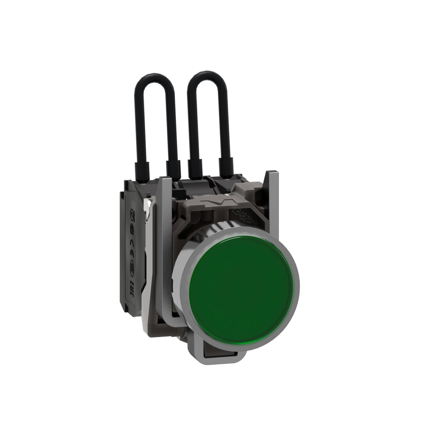 Push-to-test pilot light, Harmony XB4, metal, green, universal LED, screw clamp terminals, 110...120V